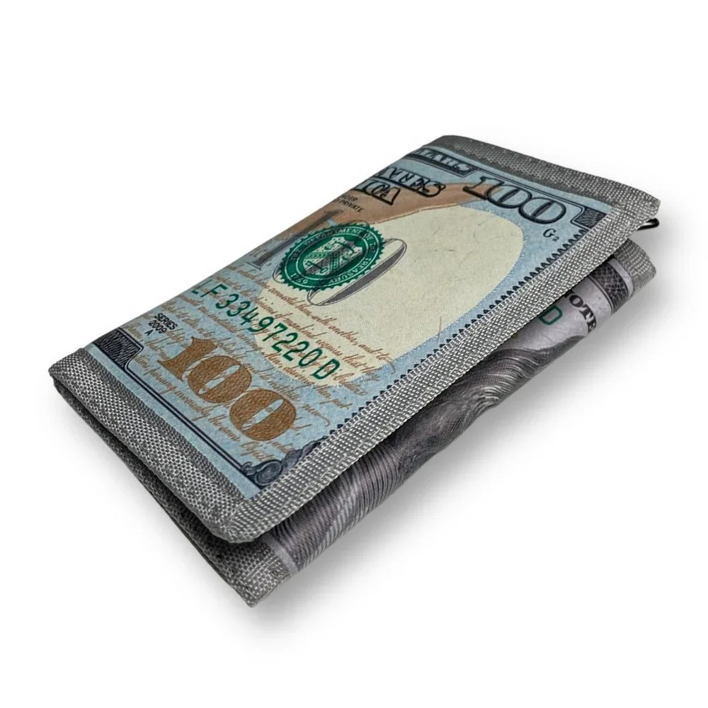 100 Dollar Bill Printed Trifold Wallet